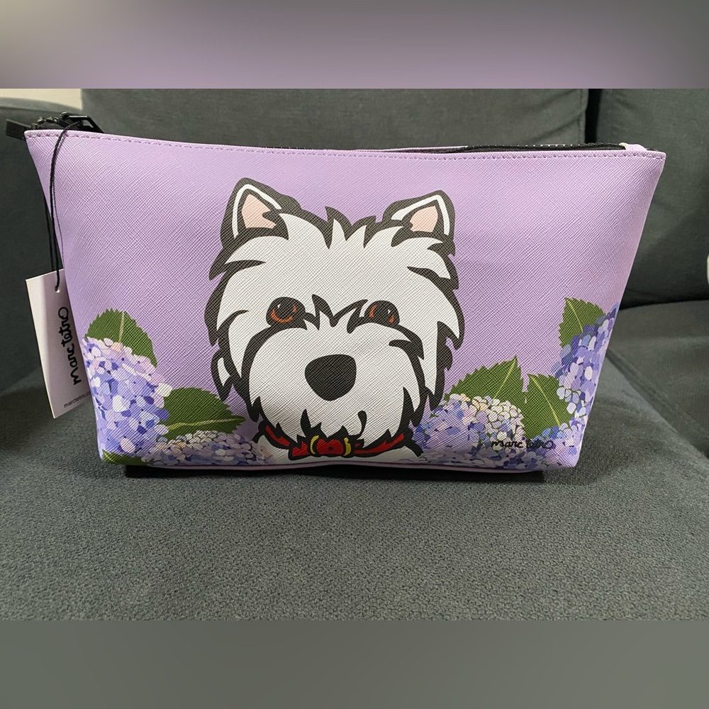NWT Marc Tetro White Westie Dog Print & Purple Hydrangea Flowers Bag - Picture 13 of 13